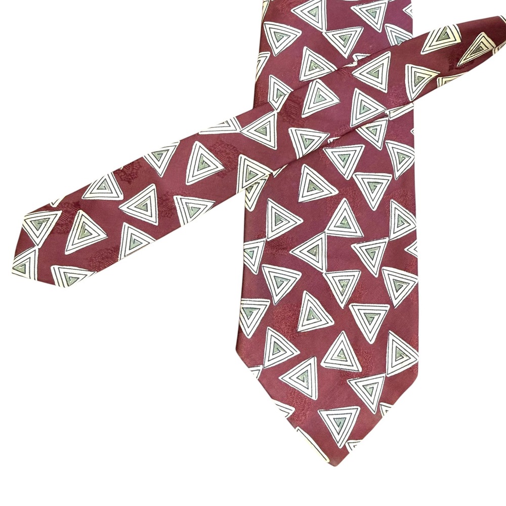 Polo Ralph Lauren Mens Silk Tie Burgundy Geometric Triangle Made in USA 3.5x58'‎
